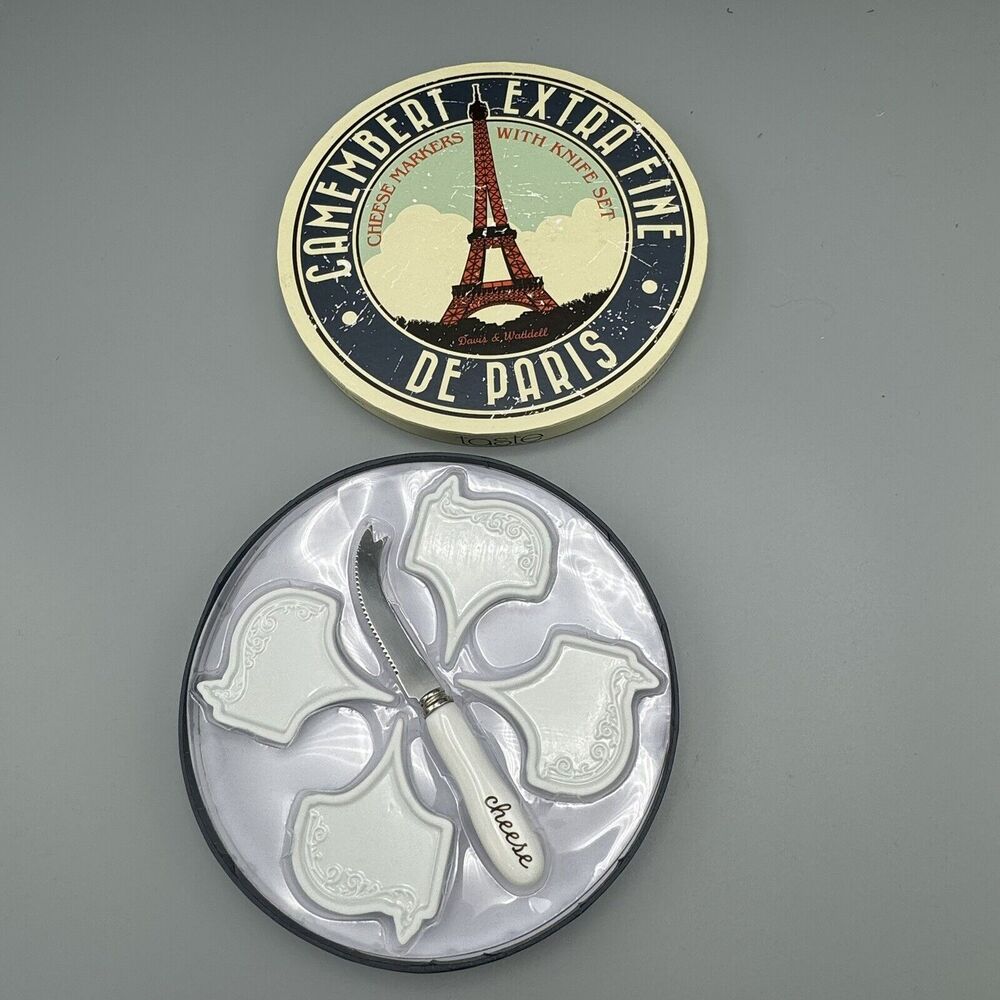 Camembert Extra Fine Ceramic Cheese Markers with Knife Set De Paris Taste 5 Pc